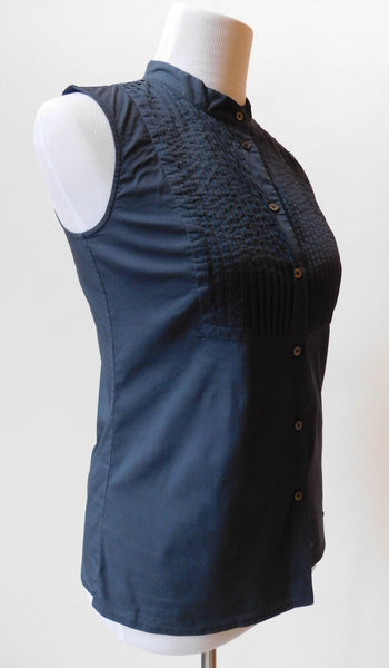 Pleated Sleeveless Button Down